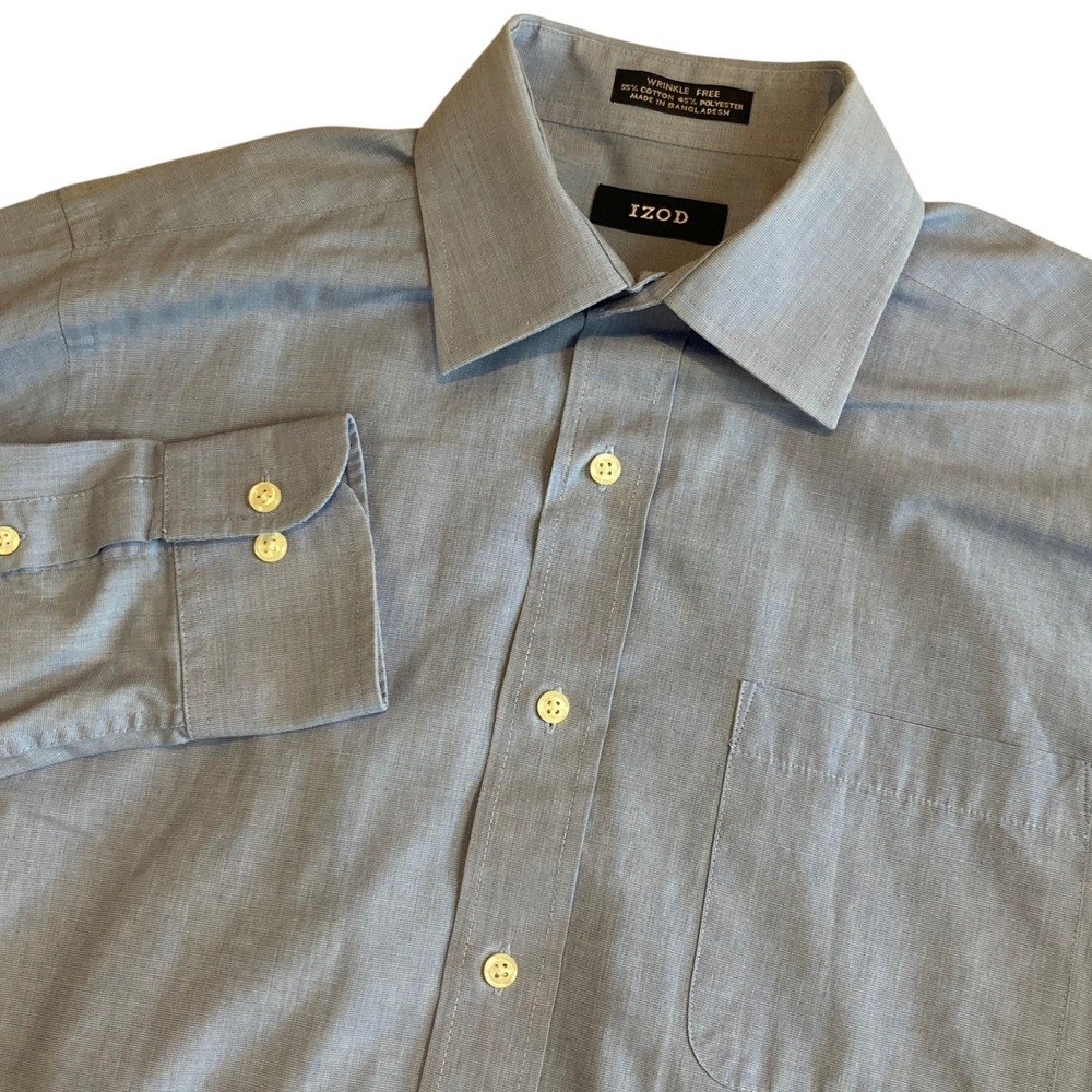 IZOD Mens 15 32/33 Medium Slim Fit Dress Shirt Blue Wrinkle Free Long Sleeve